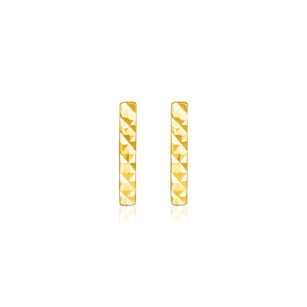 14k Yellow Gold Textured Bar Earrings