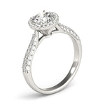 14K White Gold Halo Round Diamond Engagement Ring with Graduated Pave Band (1 1/3 ct. tw.)