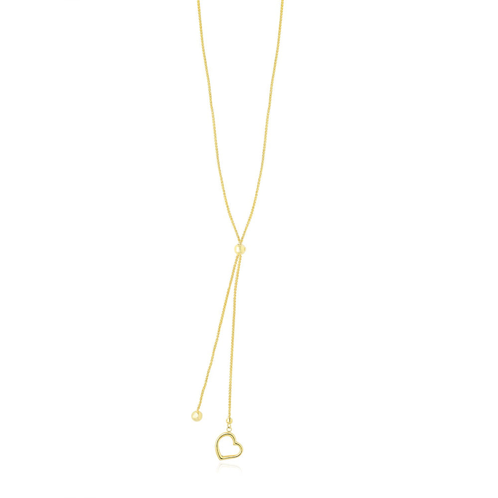 14k Yellow Gold Cut-out Heart Adjustable Lariat Style Necklace