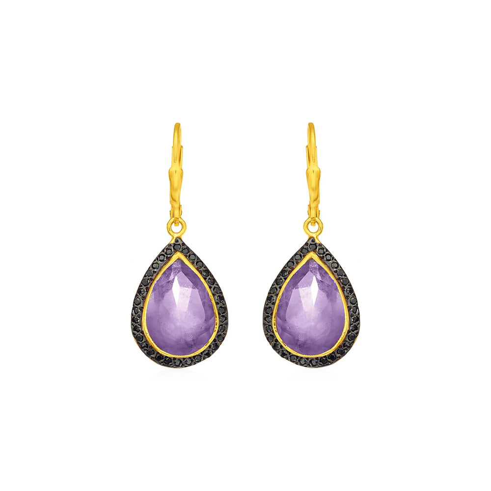 Amethyst and Black Spinel Earrings with Yellow Finish in Sterling Silver
