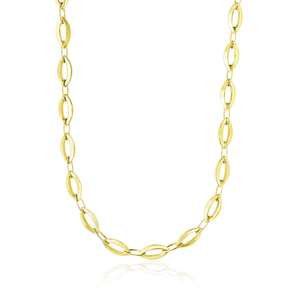 14k Yellow Gold Cable Marquis and Oval Link Design Necklace