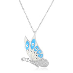 Sterling Silver 18 inch Necklace with Enameled Butterfly