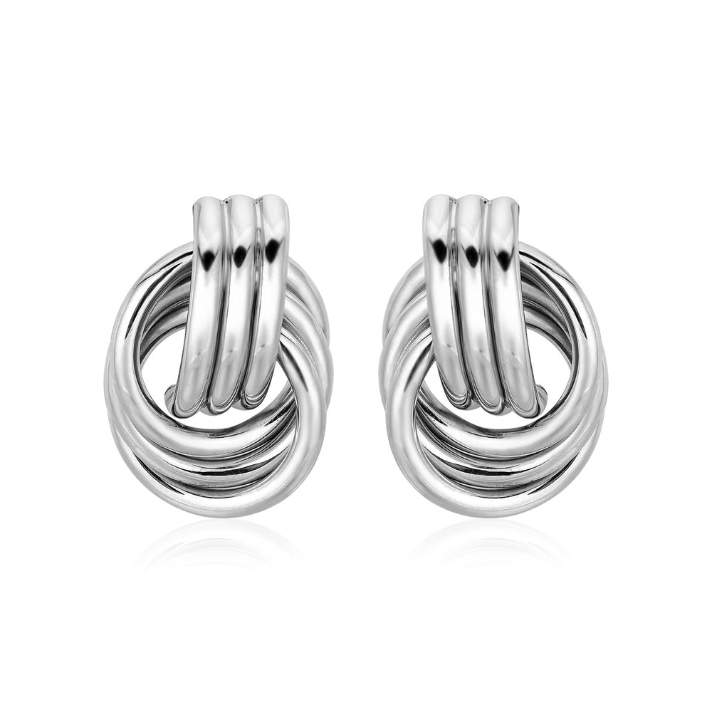 Polished Love Knot Earrings with Interlocking Rings in Sterling Silver