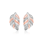 Sterling Silver Two Toned Leaf Earrings with Cubic Zirconias