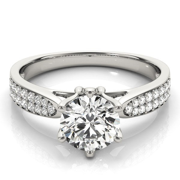 Six Prong 14K White Gold Round Diamond Engagement Ring with Pave Band (1 5/8 ct. tw.)