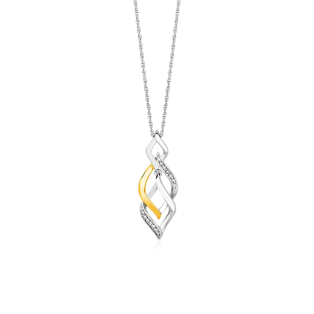 Two Toned Interlocking Twist Pendant with Diamonds in Sterling Silver