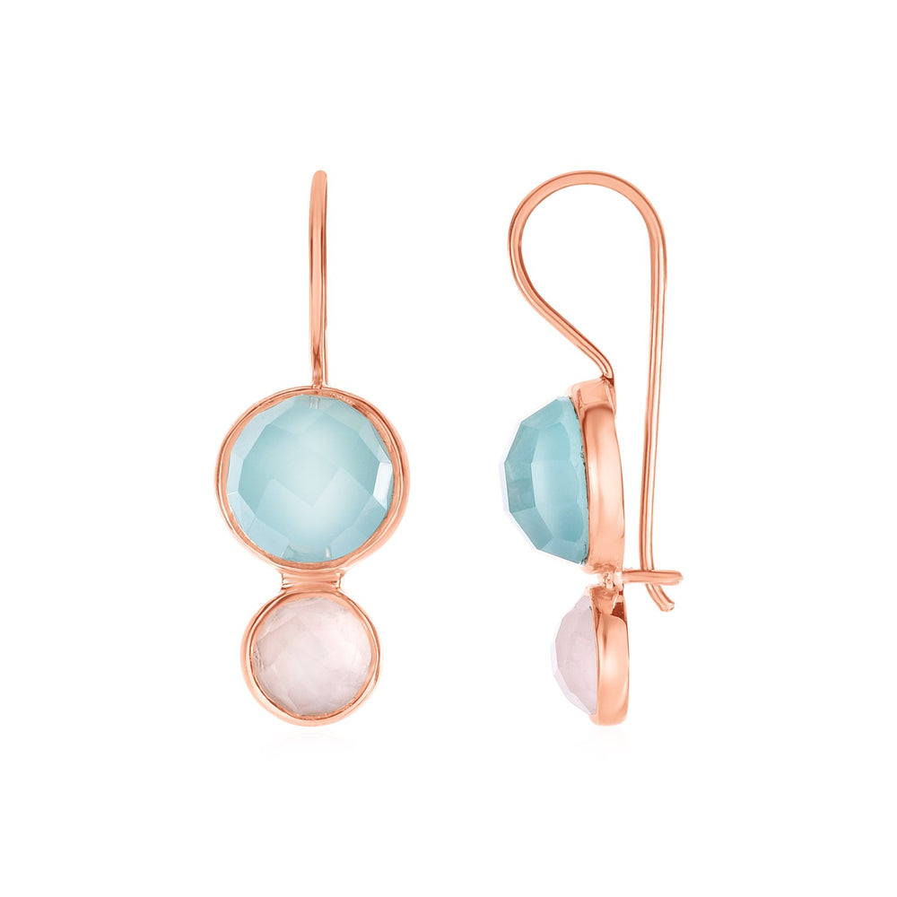 Earrings with Chalcedony and Rose Quartz with Rose Finish in Sterling Silver