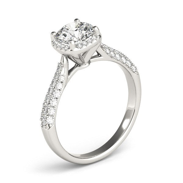 14K White Gold Round Halo Graduated Pave Shank Diamond Engagement Ring (1 1/3 ct. tw.)