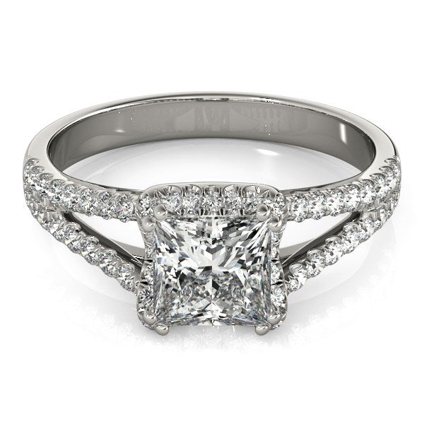 14K White Gold Princes Cut Halo Split Shank Diamond Engagement Ring (2 ct. tw.)