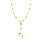 14k Two Tone Gold Rosary Inspired Lariat Style Necklace