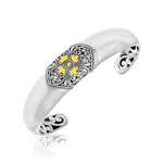18k Yellow Gold & Sterling Silver Open Cuff with a Baroque Style Accent