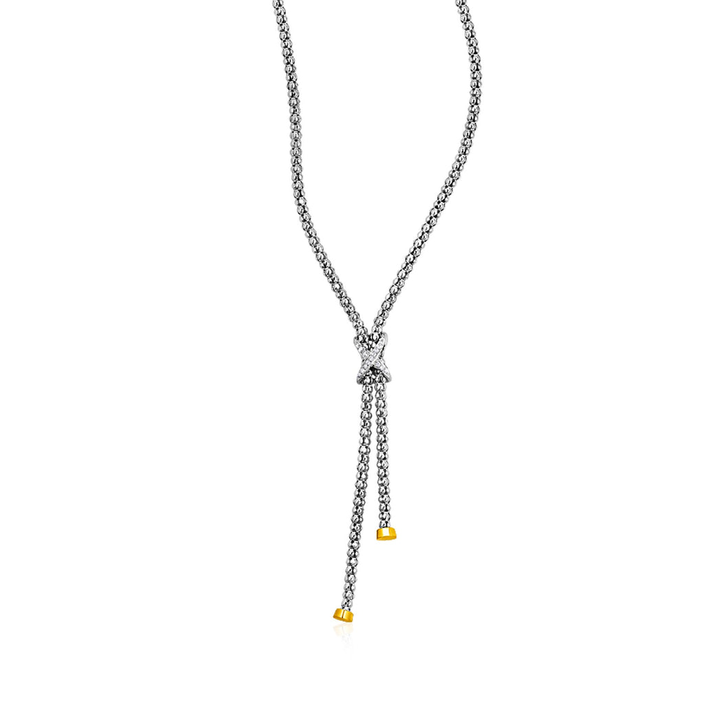 Popcorn Texture Necklace with Diamonds in Sterling Silver and 18k Yell ...