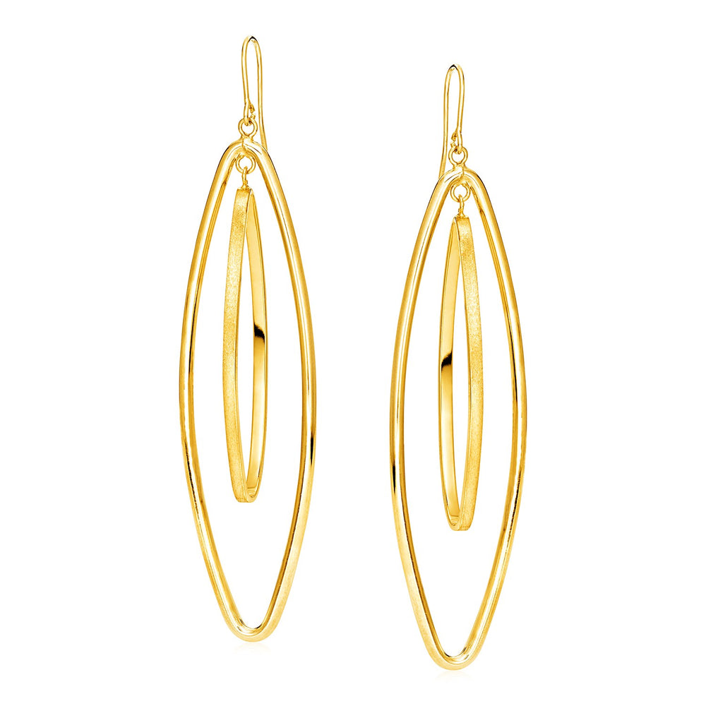 14k Yellow Gold Earrings with Two Elongated Marquise Dangles