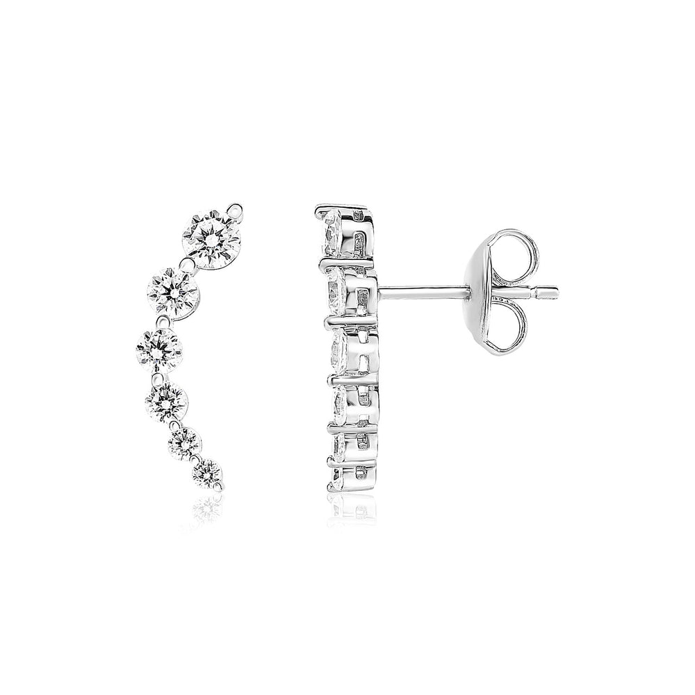 Sterling Silver Floral Climber Earrings with Cubic Zirconias