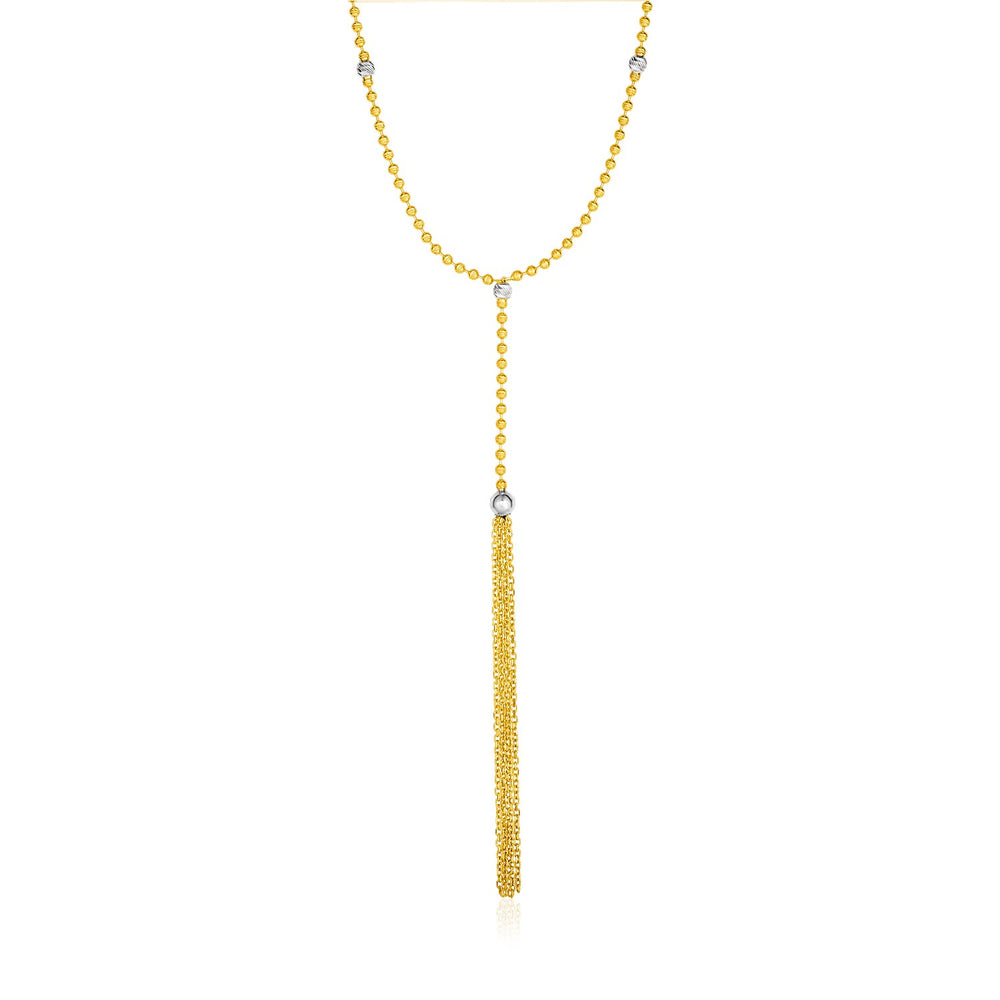 14k Two-Tone Yellow and White Gold Ball and Tassel Necklace