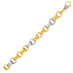 14k Two-Tone Yellow and White Gold Textured Rounded Link Bracelet