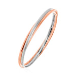 Textured Interlocking White and Rose Finish Bangle in Sterling Silver