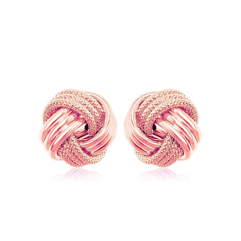 14k Rose Gold Love Knot with Ridge Texture Earrings