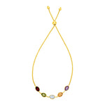 Adjustable Bracelet with Multicolored Marquise Gemstones in 14k Yellow Gold
