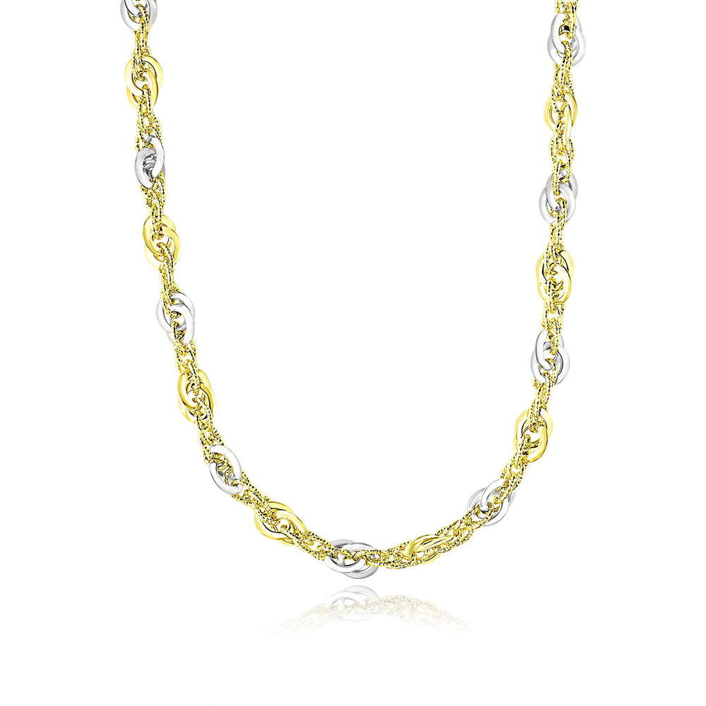 14k Two-Tone Gold Entwined Multi-Textured Chain Necklace