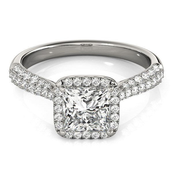 14K White Gold Halo Princess Cut Pave Band Diamond Engagement Ring (1 1/3 ct. tw.)