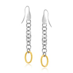 18k Yellow Gold & Sterling Silver Multi-Shape Cable Inspired Dangling Earrings