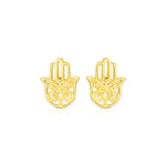14k Yellow Gold Polished Hand of Hamsa Post Earrings