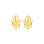 14k Yellow Gold Polished Hand of Hamsa Post Earrings