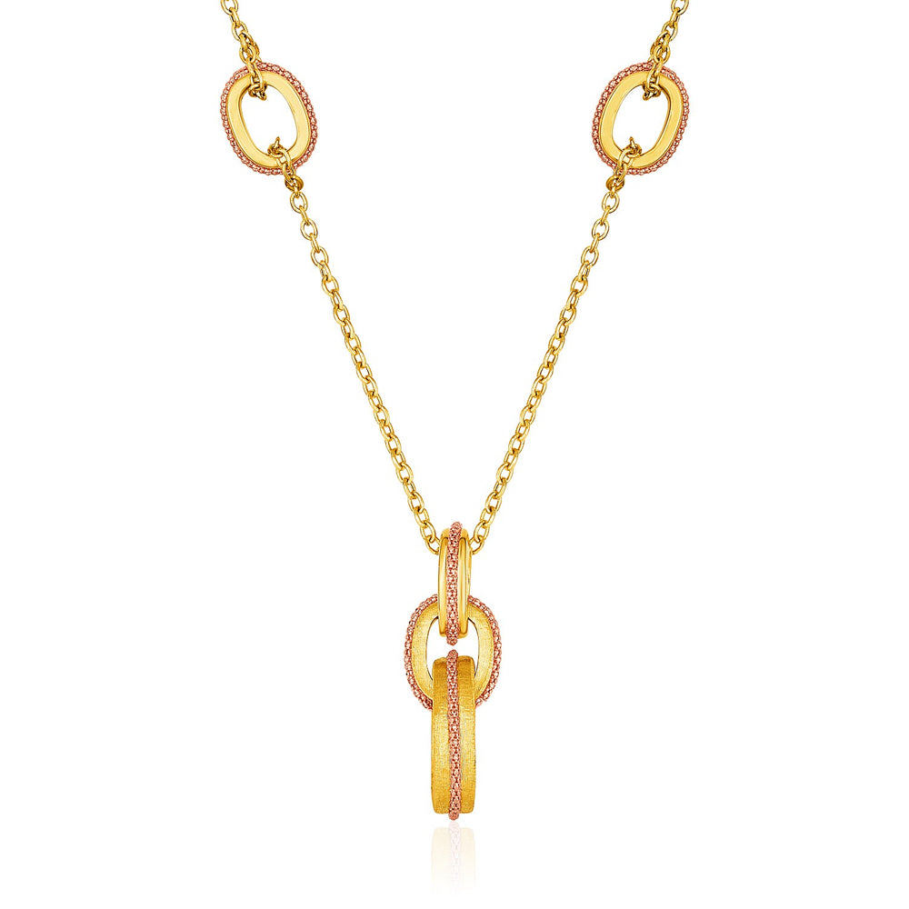 14k Two-Tone Yellow and Rose Gold Link and Chain Necklace