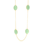 Sterling Silver Yellow Gold Plated Oval Aqua Chalcedony Station Chain Necklace