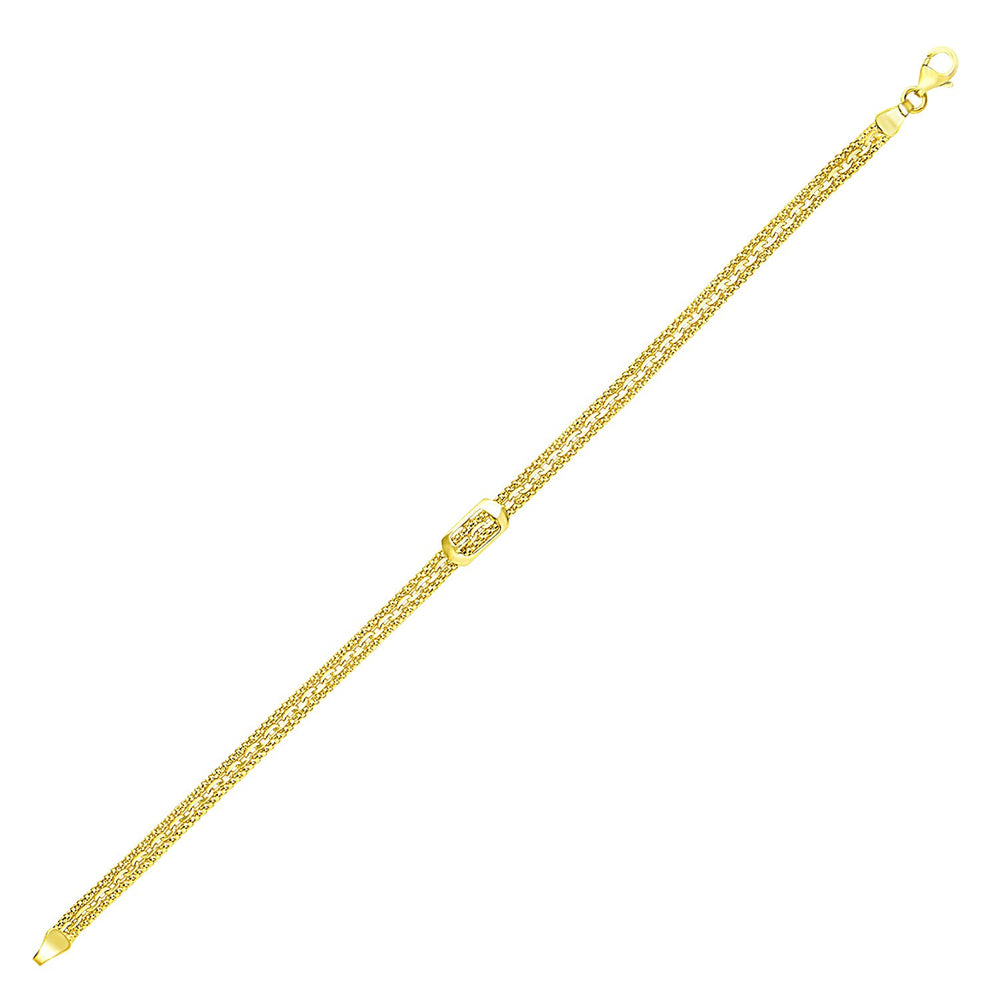 14k Yellow Gold Buckle Stationed Popcorn Chain Bracelet