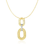 14k Two-Tone Gold Necklace with Textured Oval Pendant