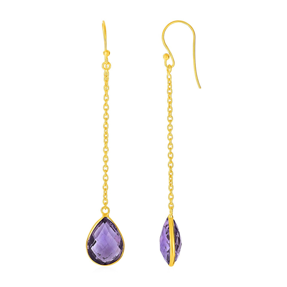 Earrings with Amethyst Brolite Pear Drops with Yellow Finish in Sterling Silver