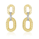 14k Two-Tone Gold Diamond Cut Texture Oval Shape Drop Earrings