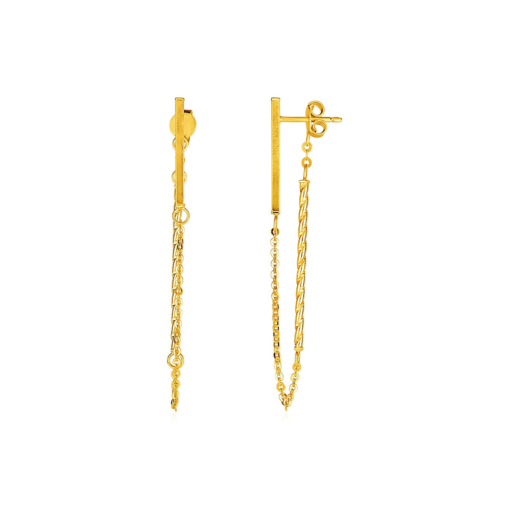 14k Yellow Gold Bar and Chain Dangle Earrings