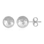 14k White Gold Ball Earrings with Faceted Texture