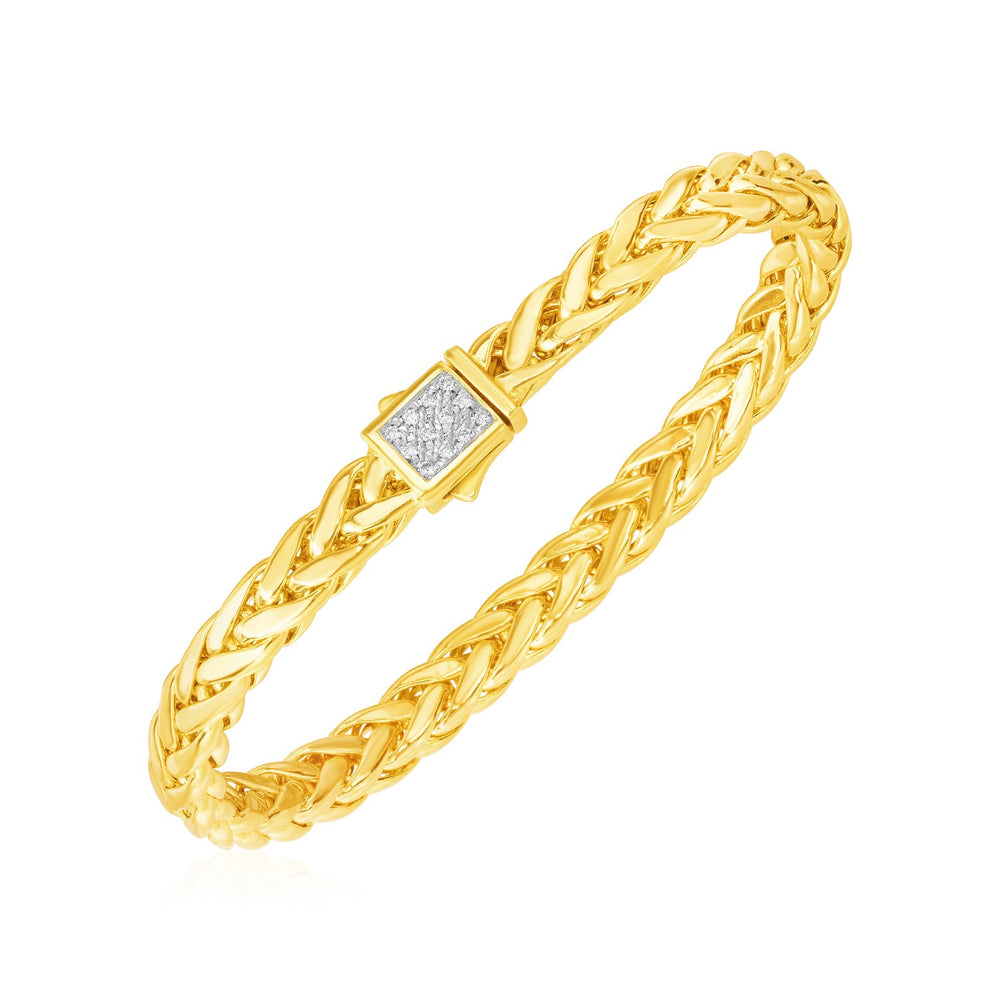 Polished Woven Rope Bracelet with Diamond Accented Clasp in 14k Yellow Gold