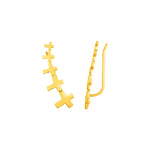 Climber Earrings with Crosses in 14k Yellow Gold