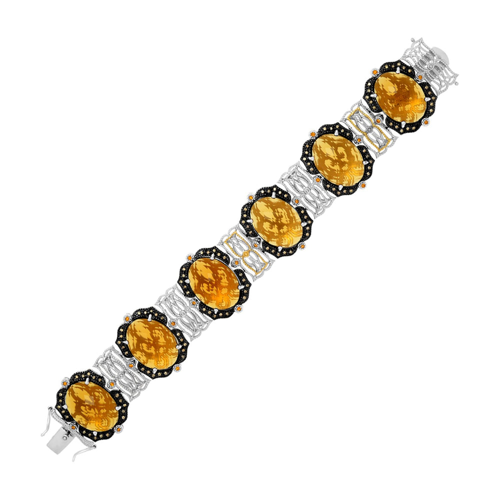 18k Yellow Gold & Sterling Silver Bracelet with Citrine,  Quartz,  and Diamonds