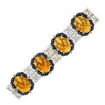 18k Yellow Gold & Sterling Silver Bracelet with Citrine,  Quartz,  and Diamonds