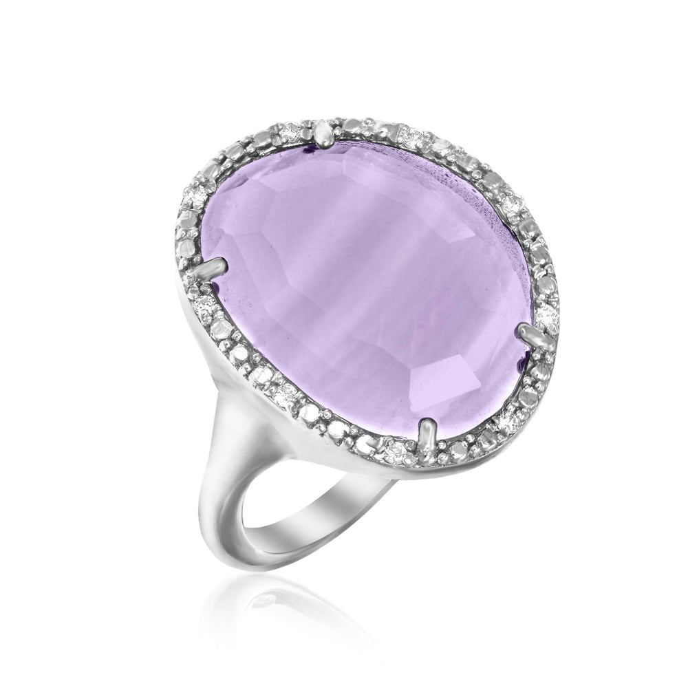 Sterling Silver Freeform Ring with Amethyst and Diamonds