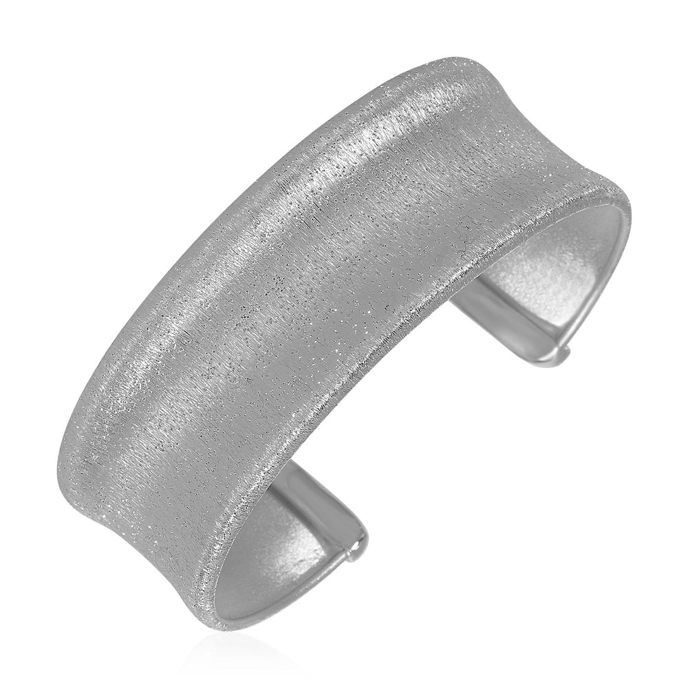 Textured Concave Cuff Bangle with White Finish in Sterling Silver