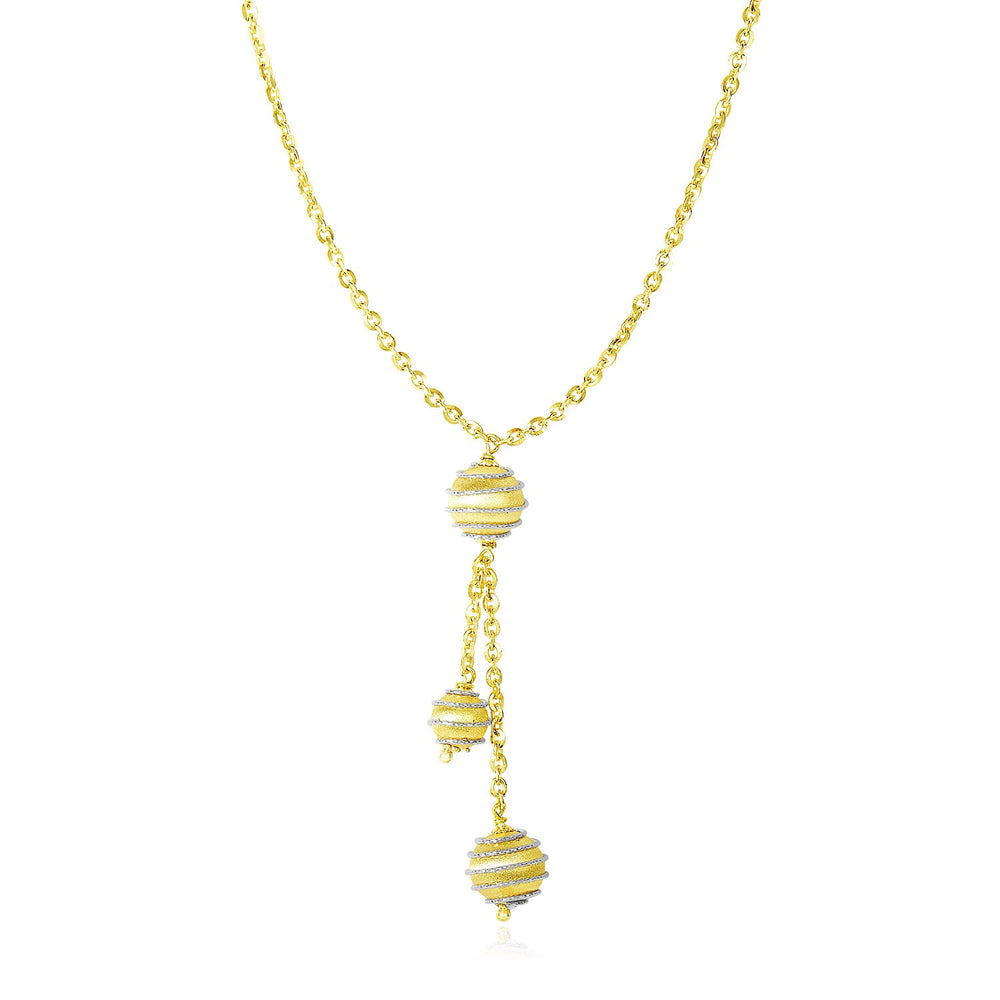 14k Two-Tone Gold Lariat Style Necklace with Coil Wrapped Balls