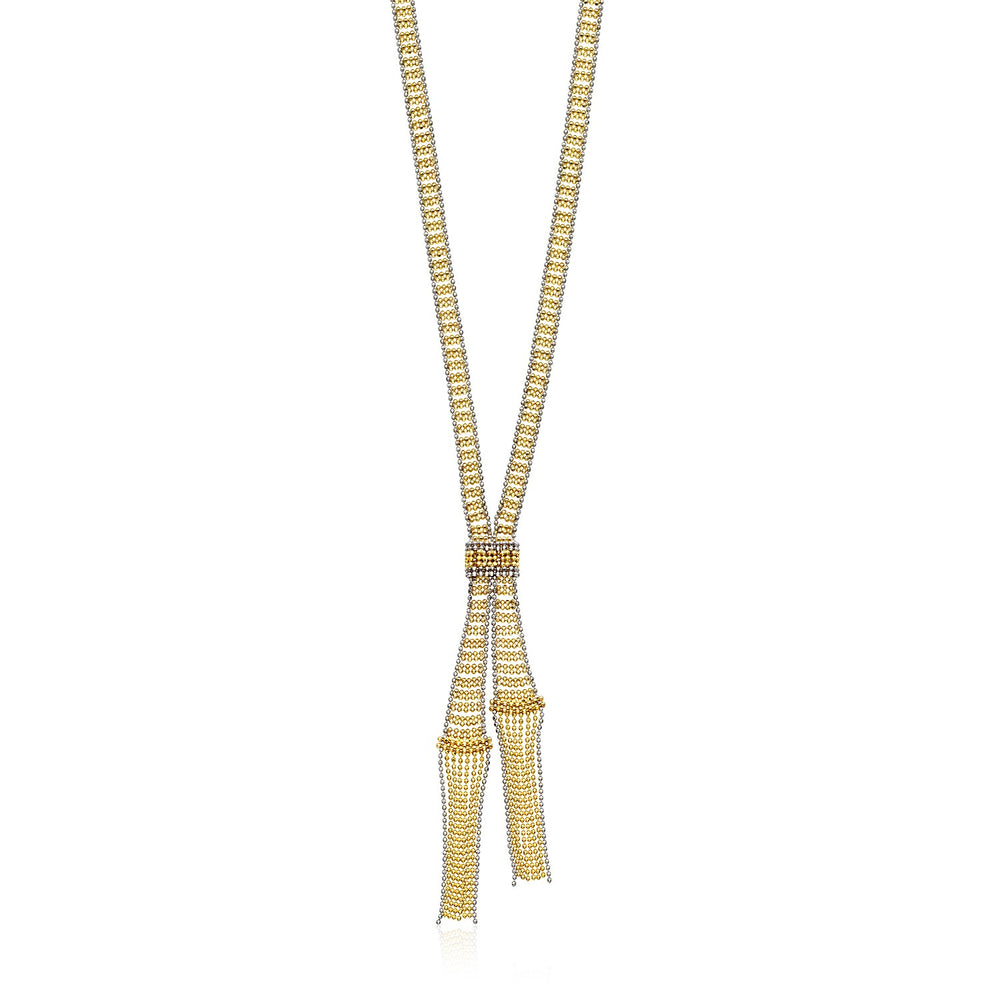 14k Two Tone Gold Ladder Style Beaded Necklace