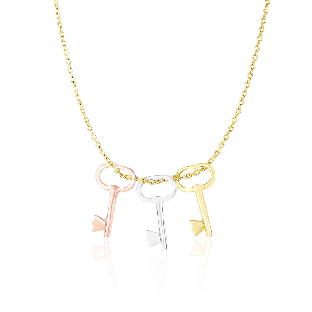 14k Tri-Color Gold Chain Necklace with Skeleton Key Pendants