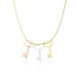 14k Tri-Color Gold Chain Necklace with Skeleton Key Pendants