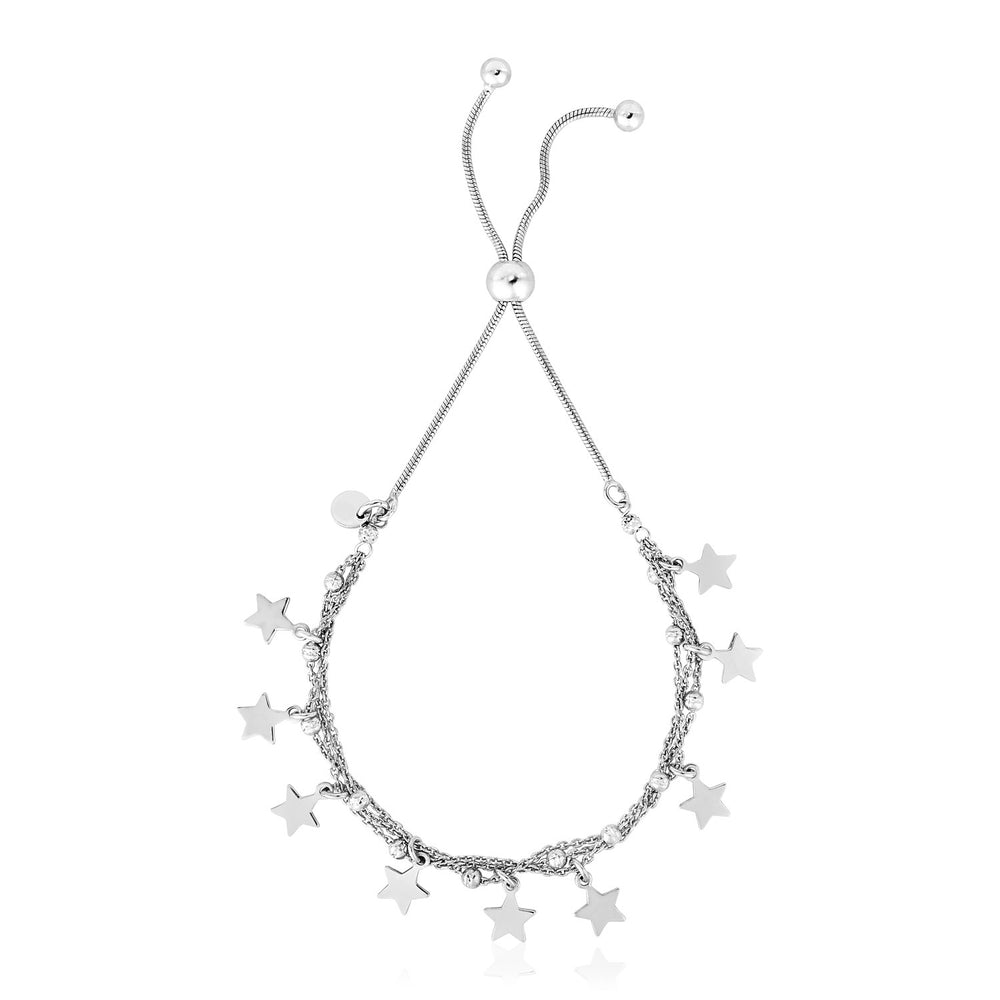 Sterling Silver Multi Strand Chain Friendship Bracelet with Polished Stars