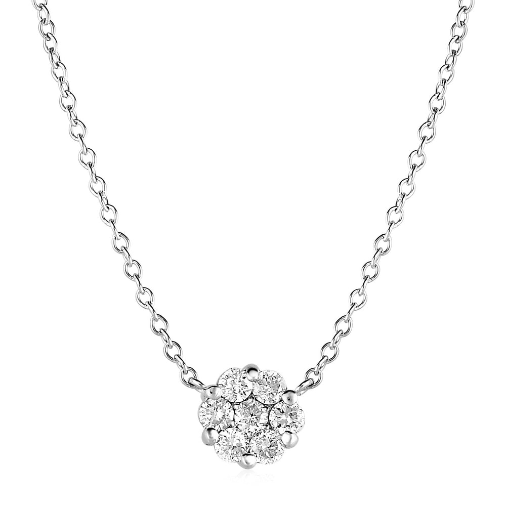 14k White Gold Necklace with Round Pendant with Diamonds