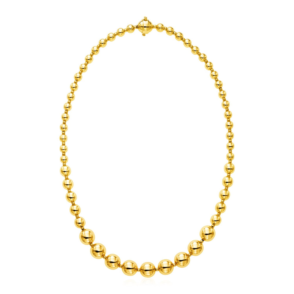 14k Yellow Gold 18 inch Graduated Polished Bead Necklace