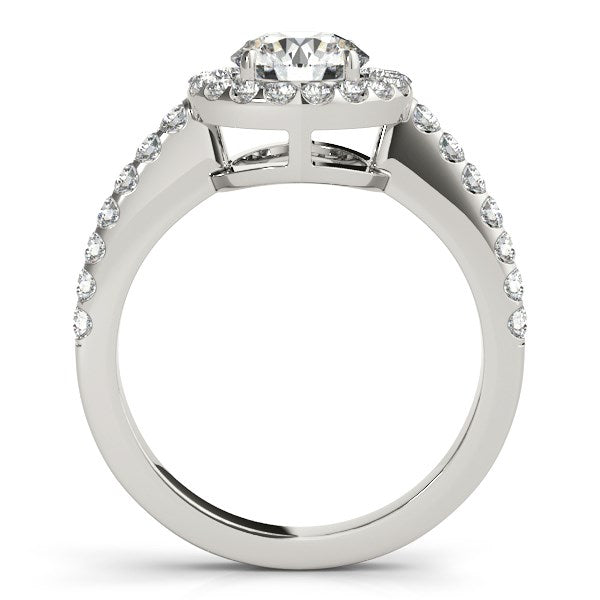 14K White Gold Classic Round Cut with Pave Halo Diamond Engagement Ring (1 1/2 ct. tw.)